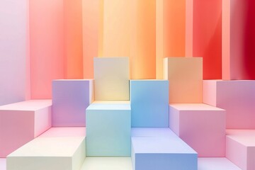 Multilevel Pastel Blocks, Soft Pastel Colors, Abstract Geometric Background