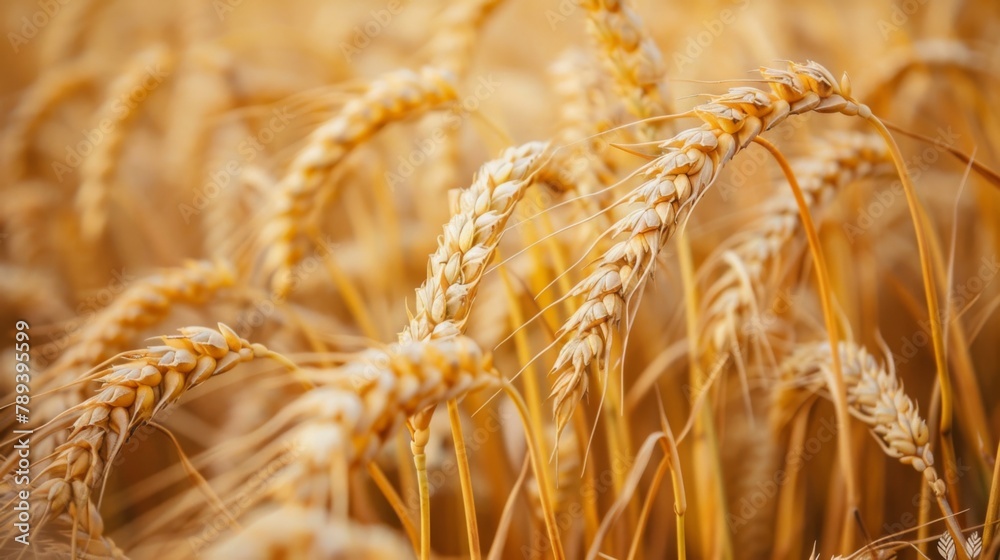 Poster a close-up of ripe wheat ears swaying gently in the breeze, symbolizing the abundance and prosperity