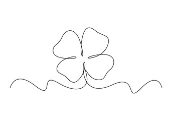 Continuous one line drawing of four leaf clovers. Isolated on white background vector illustration. Pro vector