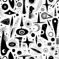 handdrawn abstract etnic shapes, pattern, seamless repeating, intricate bold graphic shapes, mono color, vector - obrazy, fototapety, plakaty