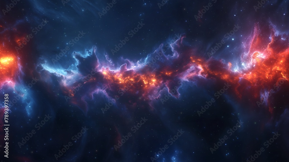 Wall mural blue orange deep space galaxy nebula. cinematic celestial background depicting astrology and space e