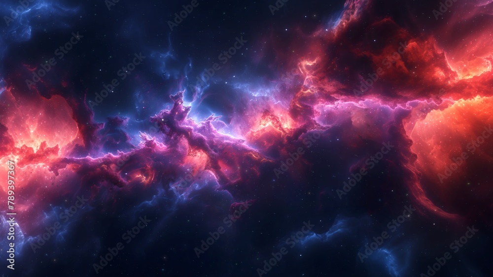 Wall mural blue orange deep space galaxy nebula. cinematic celestial background depicting astrology and space e