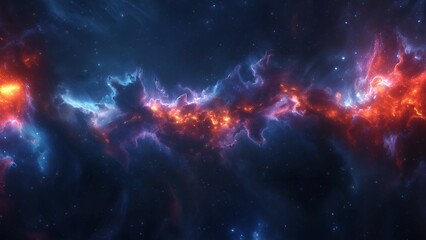 Fototapeta premium Blue Orange Deep Space Galaxy Nebula. Cinematic celestial background depicting astrology and space exploration. Cosmic fictional 3D illustration backdrop.