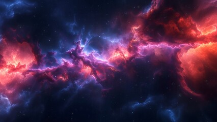 Blue Orange Deep Space Galaxy Nebula. Cinematic celestial background depicting astrology and space exploration. Cosmic fictional 3D illustration backdrop. - obrazy, fototapety, plakaty