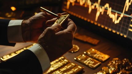 A financial planner discussing gold investment strategies with clients, using gold price graphs and market analysis to inform investment decisions. - obrazy, fototapety, plakaty