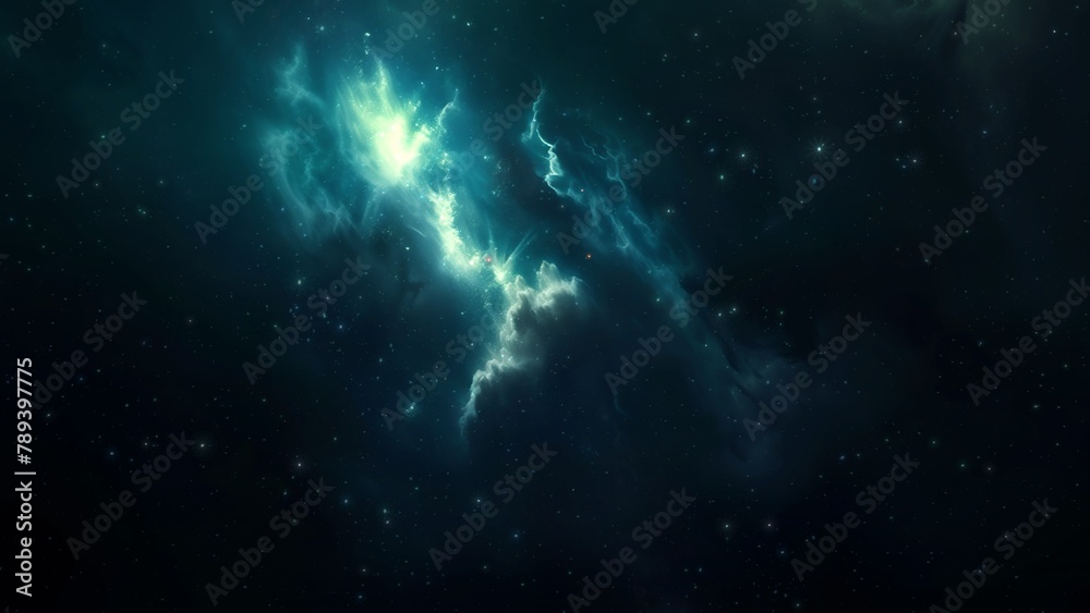 Wall mural blue green deep space galaxy nebula. cinematic celestial background depicting astrology and space ex