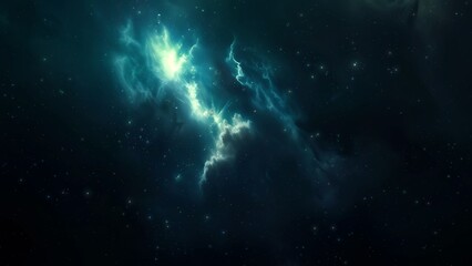 Blue Green Deep Space Galaxy Nebula. Cinematic celestial background depicting astrology and space exploration. Cosmic fictional 3D illustration backdrop.
