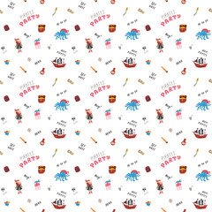 Cute Pirate elements Seamless Pattern. Cartoon items Pirate and objects. background. Vector illustration