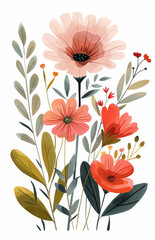 Illustration of colorful flowers. Watercoloring floral in abstract style. AI Generative. 