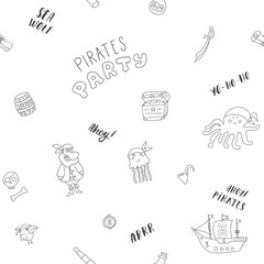 Cute Pirate elements Seamless Pattern. Cartoon items Pirate and objects. background. Vector illustration