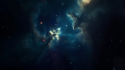 Fototapeta na wymiar Blue Deep Space Galaxy Nebula. Cinematic celestial background depicting astrology and space exploration. Cosmic fictional 3D illustration backdrop.