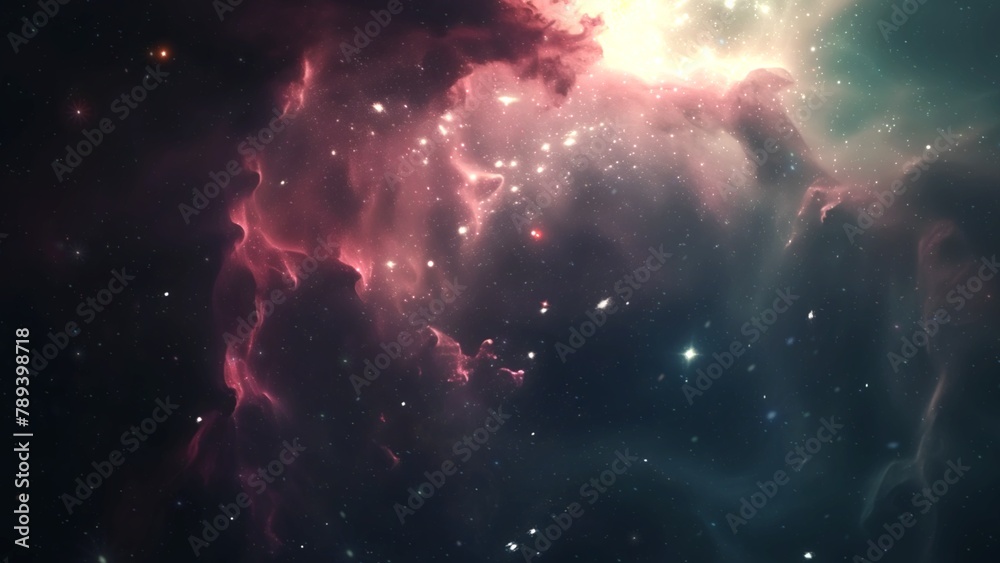 Wall mural green red orange deep space galaxy nebula