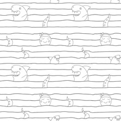 Cute shark and kraken Seamless Pattern. Cartoon sea animals and fish background. Vector illustration © saint_antonio