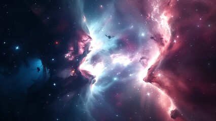 Blue Red Deep Space Galaxy Nebula. Cinematic celestial background depicting astrology and space exploration. Cosmic fictional 3D illustration backdrop.