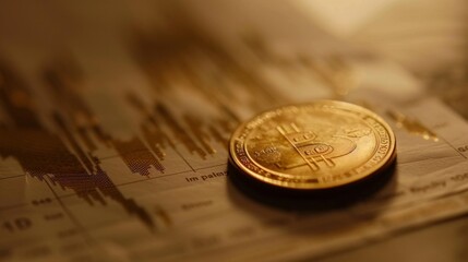A macro shot of a gold coin on top of a fluctuating gold price chart, symbolizing the intrinsic value and stability of gold as an investment asset.