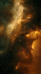Vertical Orange Deep Space Galaxy Nebula. Cinematic celestial background depicting astrology and space exploration. Cosmic fictional 3D illustration backdrop.