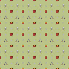 Treasure chest, Skull and crossed swords Seamless Pattern. Cartoon Pirate elements and objects. background. Vector illustration