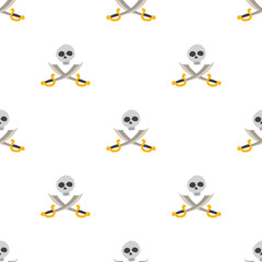 Skull and crossed swords Seamless Pattern. Cartoon Pirate elements and objects. background. Vector illustration