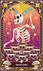 Ten of Cups A tarot card in bohemian tones in a modern style in the form of a skeleton. Modern map illustration, minimalistic cartoon skeleton, simple vector drawing