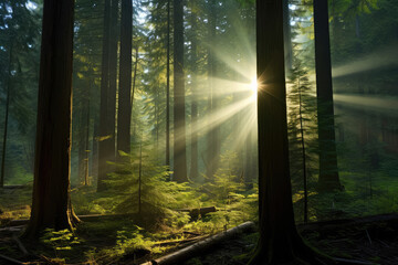 Obraz premium Sunlight Streaming Through Enchanted Forest