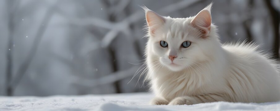 Domestic cat portrait. Beautiful white Turkish angora cat with yellow eyes. Fluffy sleeping cat close up.