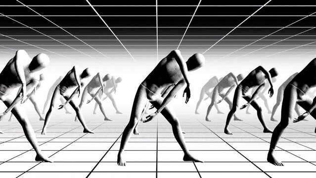 An abstract group of illustrated style dancers.