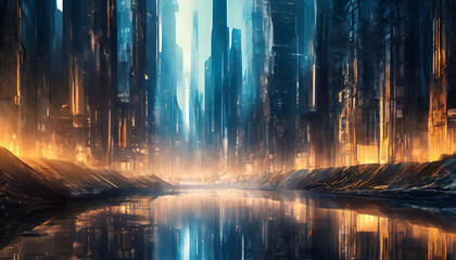 Futuristic digital background with intense lighting, symbolizing modernity and cleanliness - obrazy, fototapety, plakaty