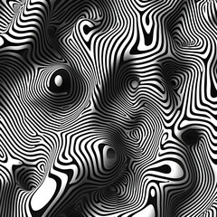 3d abstract wavy bubbles background, zebra balls, black white stripes