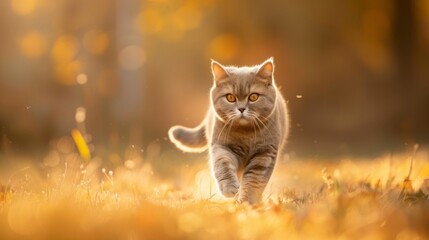 Naklejka na ściany i meble British shorthair cat running in summer