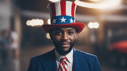 African American Man Dressed as Uncle Sam for the 4th of July