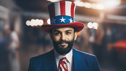 Indian American Man Dressed as Uncle Sam for the 4th of July