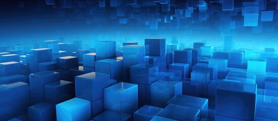 Floating Blue Cubes in Digital Space Concept