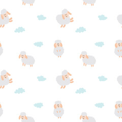 Cute Sheep Seamless Pattern, Cartoon Background vector Illustration