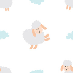 Cute Sheep Seamless Pattern, Cartoon Background vector Illustration