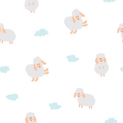 Cute Sheep Seamless Pattern, Cartoon Background vector Illustration