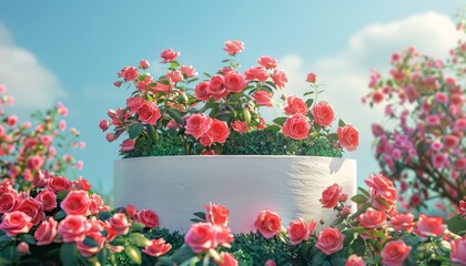 Naklejka premium Romantic Rose Podium: Nature Backdrop Presentations