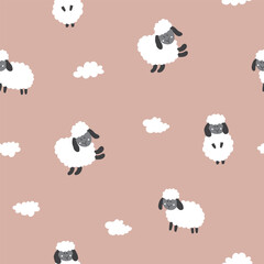 Cute Sheep Seamless Pattern, Cartoon Background vector Illustration