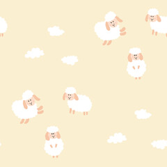 Cute Sheep Seamless Pattern, Cartoon Background vector Illustration