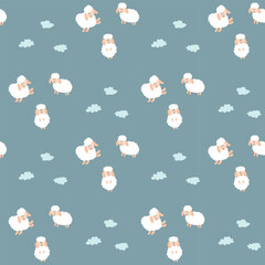 Cute Sheep Seamless Pattern, Cartoon Background vector Illustration