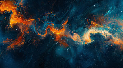 Wisps of midnight blues merging with fiery oranges, igniting the imagination with celestial wonder. 