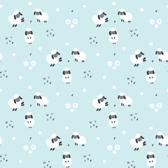 Cute Sheep Seamless Pattern, Cartoon Background vector Illustration