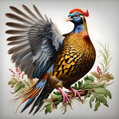 pheasant, bird, wildlife, Joseph Wolfe, painting.