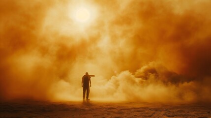 Jesus in Dust Storm with Sunlight