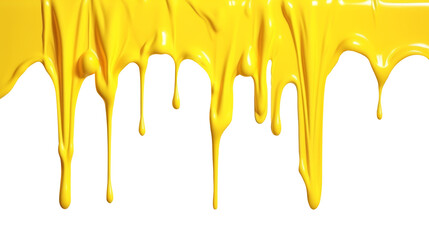Yellow acrylic color dripping on transparent background.