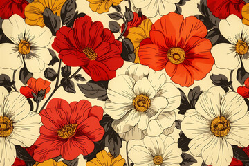 Retro floral wallpaper pattern inspired by the sixties