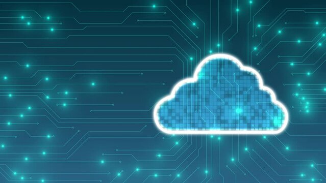 Cloud with circuit on blue background. Cloud computing technology concept