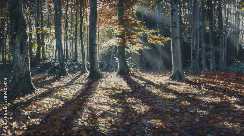 Aufkleber shadows of leaves dappling sunlight on a forest floor, creating a captivating play of light and shad