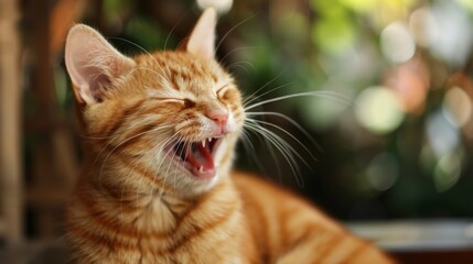 Obraz premium Very funny ginger cat laughing.