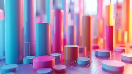 Elegant 3D bar graph illustrating rising investments, pastel palette, minimalistic style, close focus