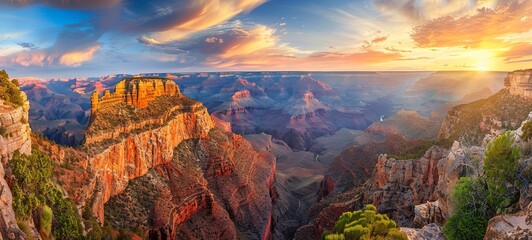 view of the canyon in summer. Colorful landscape of the canyon at sunset. natural scenery in the canyon. amazing natural background. summer landscape in nature. generative ai - obrazy, fototapety, plakaty